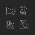 Variety of subjects in school chalk white icons set on dark background Royalty Free Stock Photo