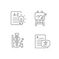 Variety of subjects in school linear icons set