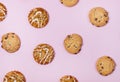 Variety of Tasty Homemade Cookies Pastry Cookies Pattern Top View Pink Background