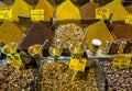 A variety of tea and spices on display at the Spice Bazaar in Istanbul in Turkey.