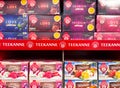 Variety of teekanne herbal tea boxes displayed on store shelf Royalty Free Stock Photo