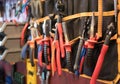 Variety tools on garage wall Royalty Free Stock Photo