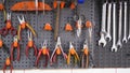 Variety of tools organized on wall Royalty Free Stock Photo