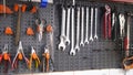 Variety of tools organized on wall
