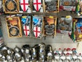 Variety of toys at Jumbo store - ancient helmets and shields