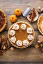 Variety of traditional Thanksgiving pies on light background