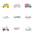 Variety of transport icons set, cartoon style