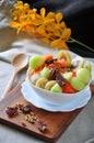 Variety Tropical Fruits on Yogurt Bowl