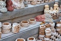 Variety of turkish clay souvenirs from cappadocia exposed sale in local market Royalty Free Stock Photo