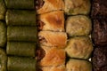 A variety of turkish sweet baklava. Walnut baklava