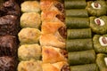 A variety of turkish sweet baklava. Walnut baklava