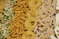 Variety of types and shapes of dry Italian pasta. Italian Macaroni raw food background or texture:pasta, spaghetti , pasta in Royalty Free Stock Photo