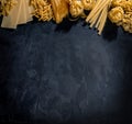 Variety of types and shapes of Italian pasta Royalty Free Stock Photo