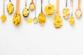 Variety of types and shapes of Italian pasta Royalty Free Stock Photo