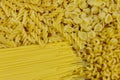 Variety of types and shapes of raw italian pasta Royalty Free Stock Photo