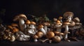 Variety of uncooked wild forest mushrooms. Generative ai