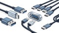 Variety of USB Cables and Connectors for Data Transfer and Charging Royalty Free Stock Photo