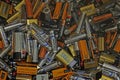 Various Used AA, AAA, and 9V Batteries Up Close