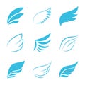 Variety Vector Blue Wings on White Background Royalty Free Stock Photo
