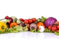 A variety of vegetables including tomato pepper cabbage beetroot zucchini and carrot leaves garlic and cucumber salad on whi Royalty Free Stock Photo