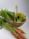 variety of vegetables such as carrot, asparagus and broccoliwith isolated white background