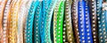 Variety of vibrant colorful bracelets macro close up
