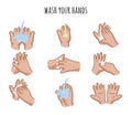 Variety of washing hands steps