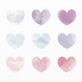 Variety of watercolor hearts set