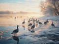 Winter waterside birds Made With Generative AI illustration