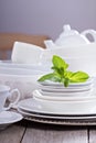 Variety of white dinnerware Royalty Free Stock Photo