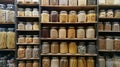 A variety of whole grain and glutenfree options lining the shelves from quinoa and brown rice to lentil pasta and chia Royalty Free Stock Photo