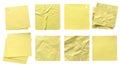 Variety of yellow paper note memo isolated on white background. Copy space. Poster mockup and template. Clipping path Royalty Free Stock Photo