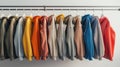 a variety of youth cashmere sweaters, hoodies, and sweatshirts arranged neatly on a clothes rack, suitable for mock-up