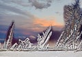 Various abstract patterns and drawings appearing on the freezing peace of ice. Background and basis for wallpaper. Royalty Free Stock Photo