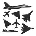 Various aircraft Fighter Jet Planes collection silhouettes, different types of 6th generation advanced aviation defense system Royalty Free Stock Photo