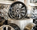 Various alloy wheels Royalty Free Stock Photo
