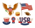 Various American Symbols Vector Set Illustration Royalty Free Stock Photo