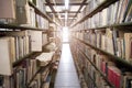 Various ancient books on the shelves in the old library of Tsinghua University