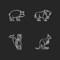 Various animals chalk white icons set on black background Royalty Free Stock Photo