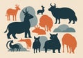 Of various animals, including deer, antelope, and bison, are depicted Royalty Free Stock Photo