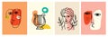 Various Antique statues Mythical, ancient greek style. for Trendy Greek poster design. Modern Hand drawn Vector Royalty Free Stock Photo