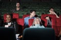 Various audiences are scared of watching thrillers and horror cinema in theater. Royalty Free Stock Photo