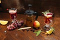 Various autumn or winter seasonal alcohol hot cocktails. Royalty Free Stock Photo