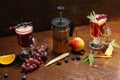 Various autumn or winter seasonal alcohol hot cocktails. Royalty Free Stock Photo