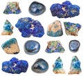 Various Azurite gem stones isolated on white