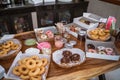 Various baked donuts, sweet food