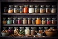 various baking ingredients in glass jars on a shelf