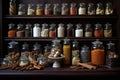 various baking ingredients in glass jars on a shelf