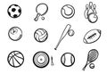 Various Balls Sports Equipment Sketched Set Royalty Free Stock Photo