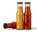 The various barbecue sauces in glass bottles Royalty Free Stock Photo